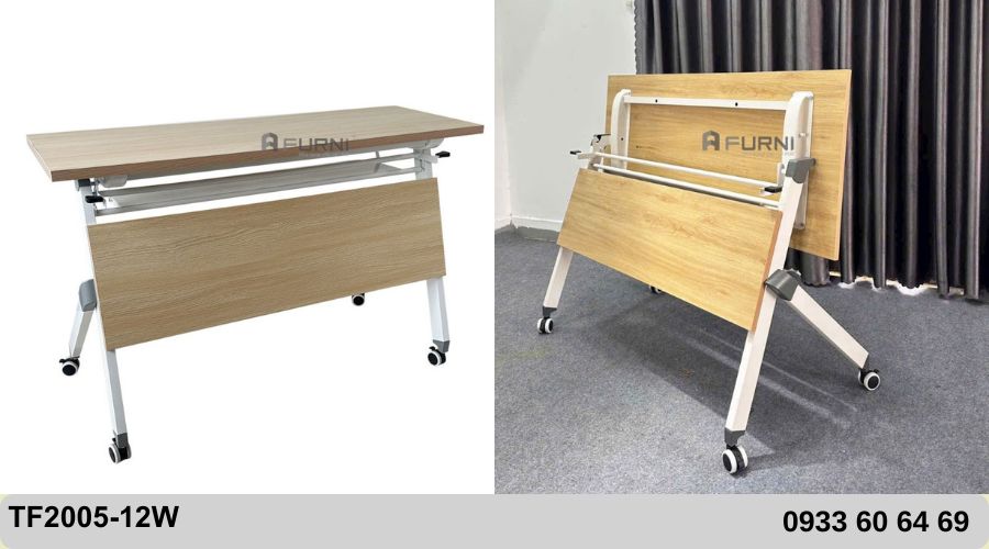 Bàn đào tạo mặt gỗ xếp gọn có bánh xe TF2005-12W