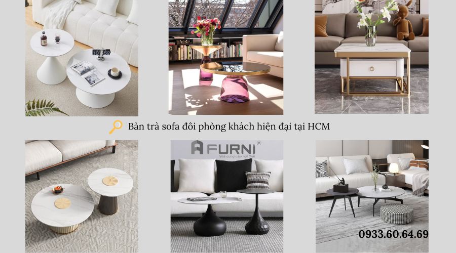 Bàn trà sofa đôi phòng khách hiện đại tại HCM