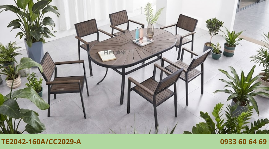 Bộ bàn ăn ngoài trời 6 ghế bền đẹp TE2042-160A/CC2029-A