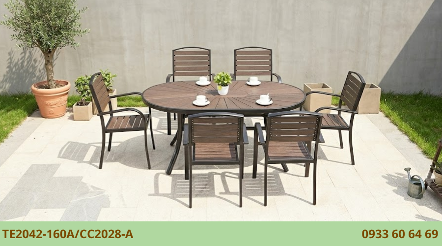 Bộ bàn sân thượng ghế chịu nắng mưa nhập khẩu TE2042-160A/CC2028-A