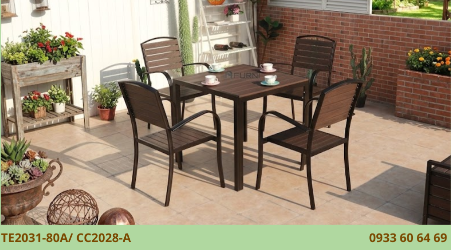 Bộ bàn café sân vườn 4 ghế khung nhôm TE2031-80A/ CC2028-A