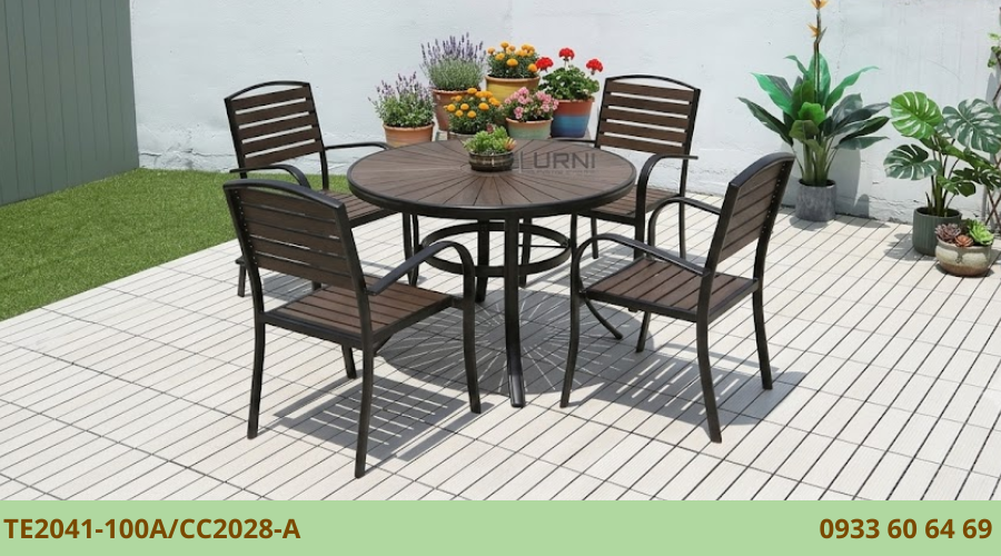 Bộ bàn ghế sân thượng 4 ghế chống chịu nắng mưa TE2041-100A/CC2028-A