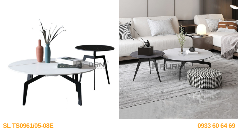 Bộ bàn sofa cặp mặt đá chân sắt SL TS0961/05-08E