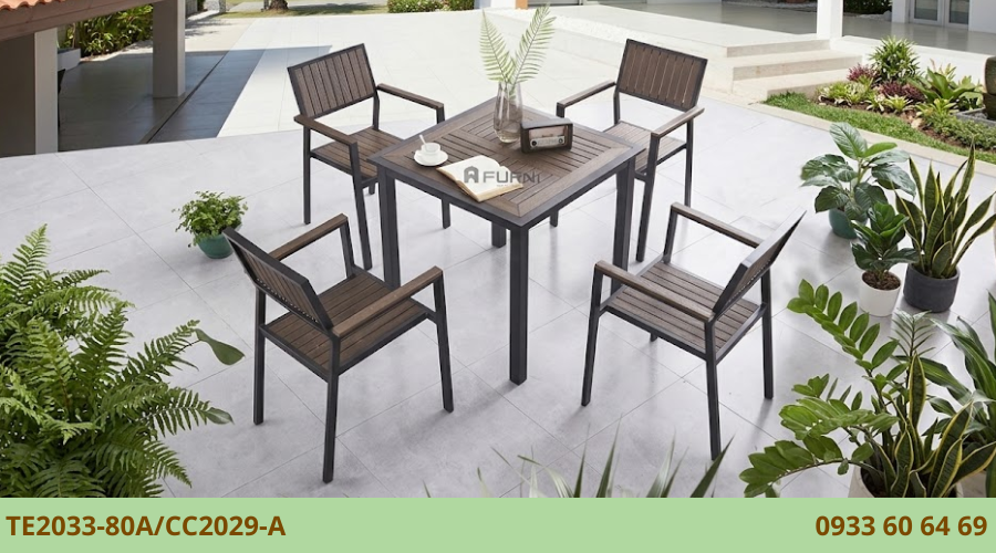 Bộ bàn ghế cafe ngoài trời 4 ghế thiết kế hiện đại TE2033-80A/CC2029-A