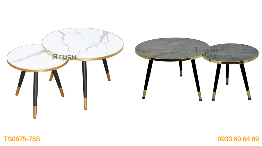 Bộ đôi bàn trà mặt mica giả đá TS0975-75S