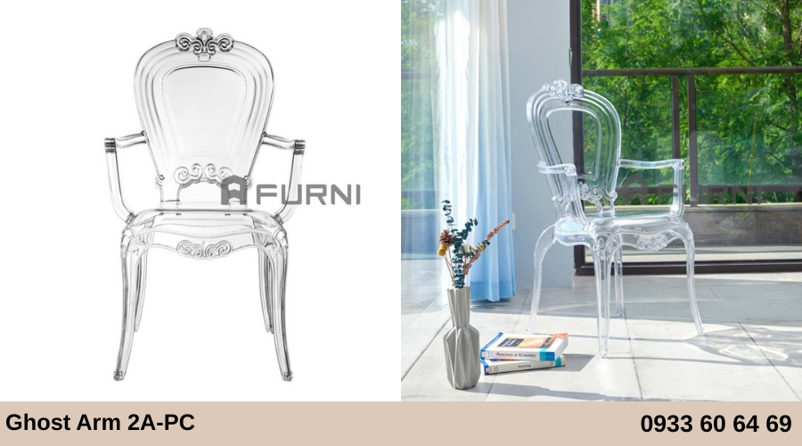 Ghế ăn nhựa trong suốt có tay Ghost Arm 2A-PC