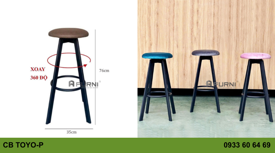 Ghế quầy bar nệm tròn xoay chân sắt cố định CB TOYO-P