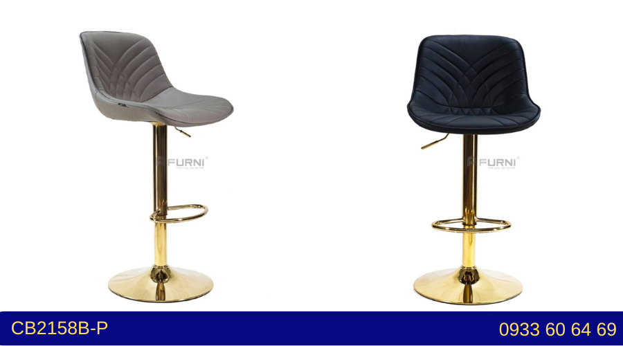 Ghế quầy bar tăng giảm độ cao chân vàng nệm da Nappa CB2158B-P