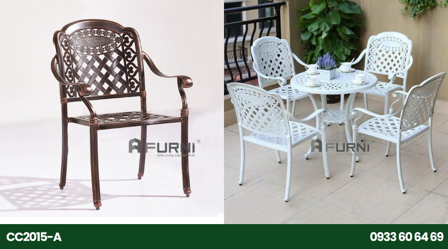 Ghế cafe outdoor có tay sang trọng nhập khẩu nhôm đúc CC2015-A 