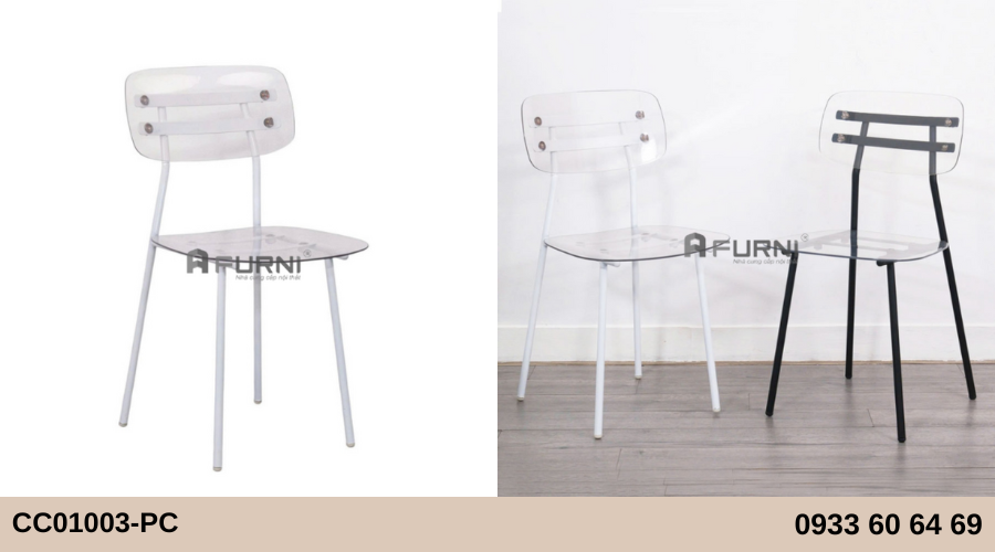 Ghế cafe thân nhựa trong suốt chân sắt CC01003-PC