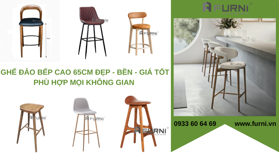 Ghế đảo bếp cao 65 cm đẹp bền giá tốt phù hợp mọi không gian