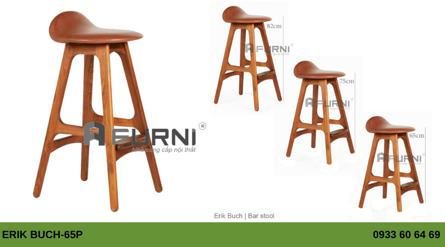 Ghế đảo bếp chân gỗ màu walnut Erik Buch-65P