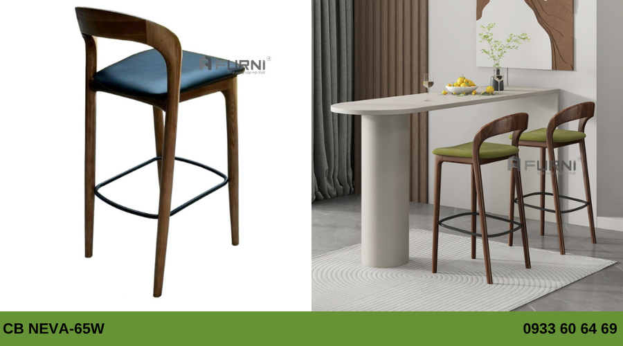 Ghế đảo bếp gỗ cao 65 cm có nệm CB NEVA-65W