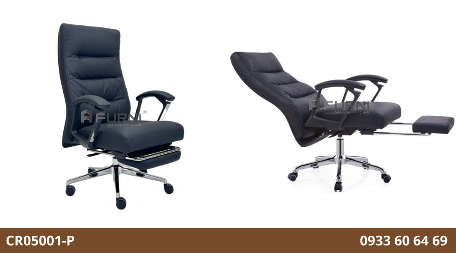 Ghế giám đốc có gác chân nệm dày bọc da sang trọng CR05001-P