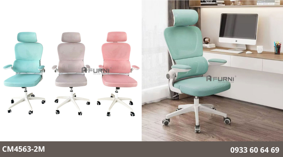 Ghế văn phòng có tựa đầu khung trắng lưng cao hiện đại CM4563-2M