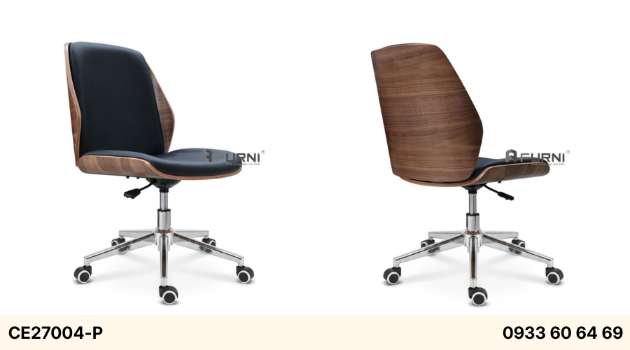 Ghế văn phòng thân Polywood chân xoay nâng hạ hiện đại CE27004-P