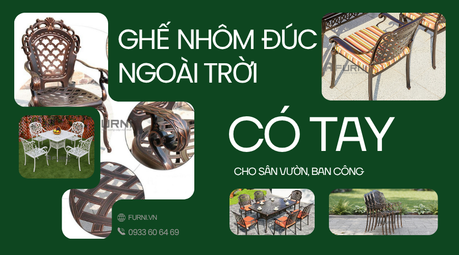 Ghế nhôm đúc ngoài trời có tay đẹp cho sân vườn, ban công