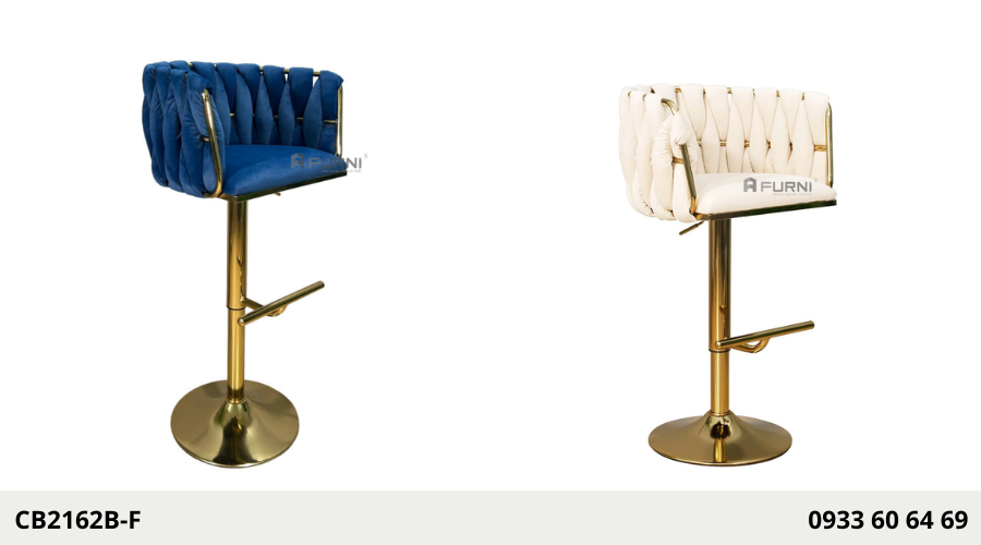 Ghế quầy bar chân vàng nệm nhung êm ái CB2162B-F 