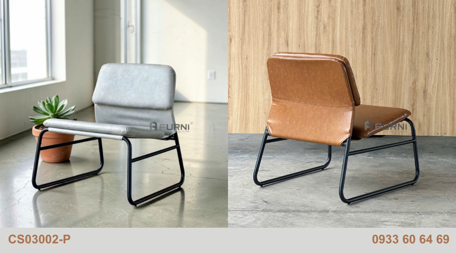 Ghế sofa tiếp khách nhỏ gọn nệm bọc PVC hiện đại CS03002-P