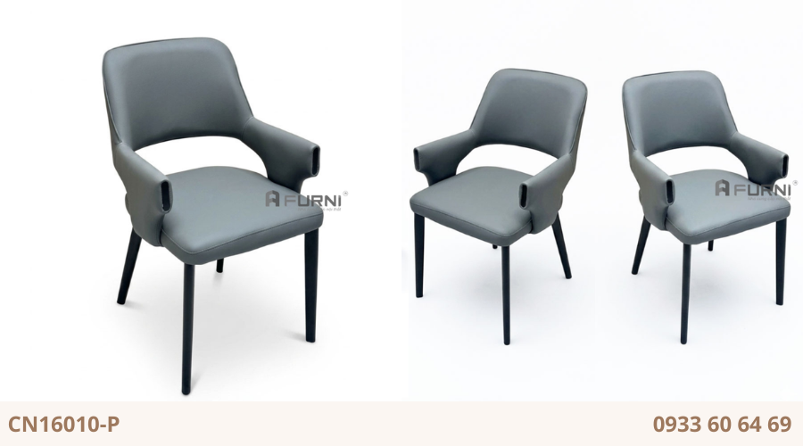 Ghế tiếp khách nệm có tay bọc da màu xám hiện đại CN16006-P