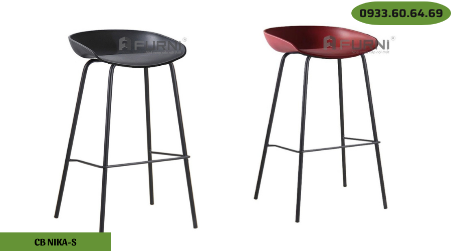 Ghế bar thân nhựa chân sắt đen CB Nika-S