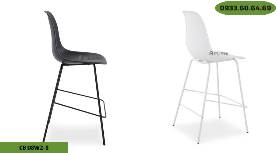 Ghế đảo bếp thân nhựa tựa lưng cao chân sắt cố định CB DSW2-S