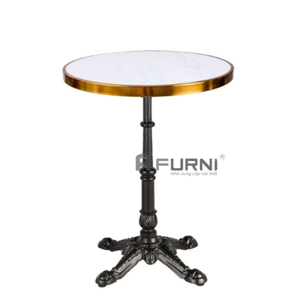 Bàn cafe mặt đá viền inox vàng