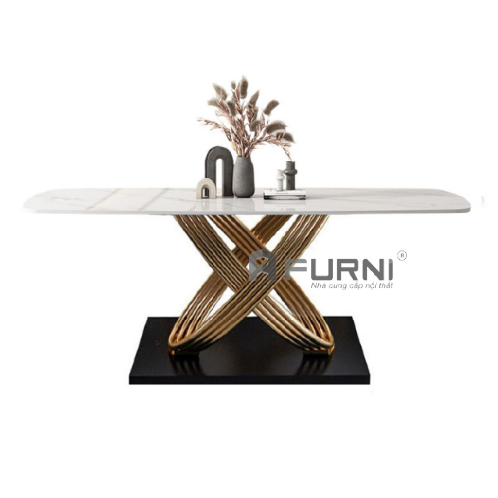 Bàn ăn mặt đá chân inox vàng