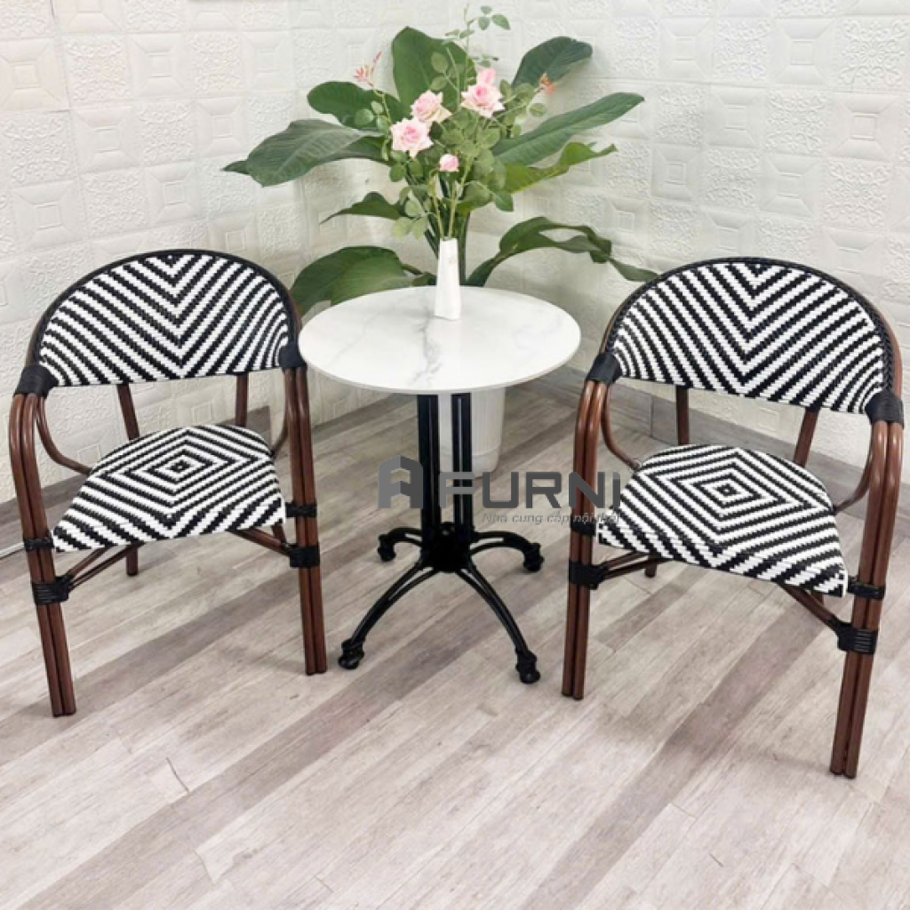 Bộ bàn mặt đá tròn 2 ghế sang trọng TE07003A-08E