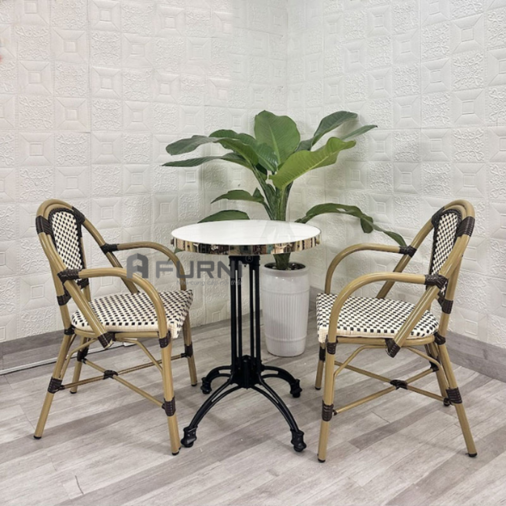 Bộ bàn cafe mặt đá tròn chân hợp kim nhôm TE07003-06EC