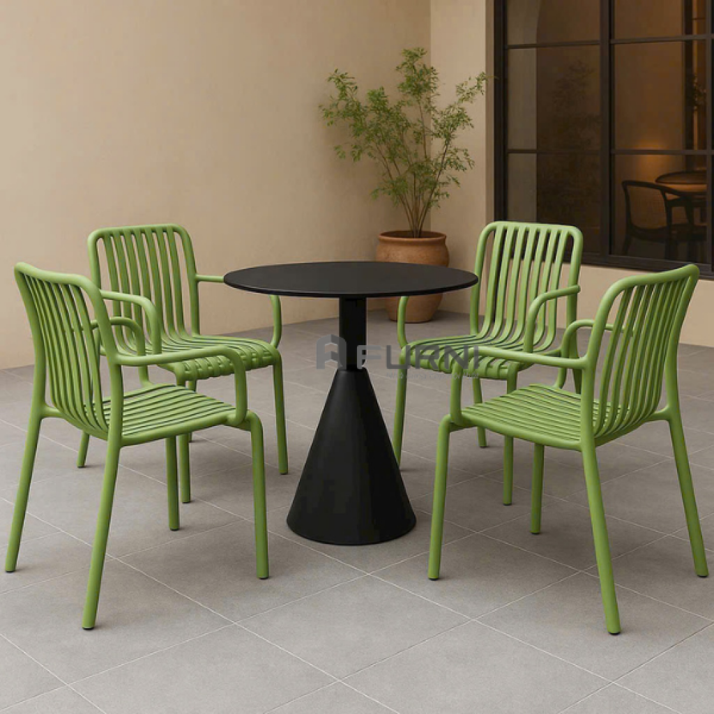 Bộ bàn tròn cafe 4 ghế nhựa